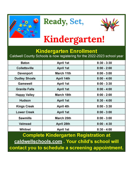 Caldwell County Schools Kindergarten Registration